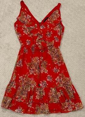 Pure Sugar Sleeveless Red Floral Ruffle Detail Mini Dress